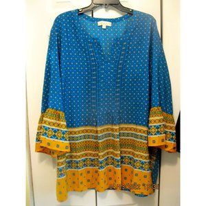 Blue Yellow cotton Suzanne Betro 3X peasant top tunic